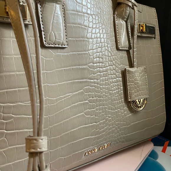 Anne Klein Taupe Croc-Embossed Satchel - Picture 2 of 4